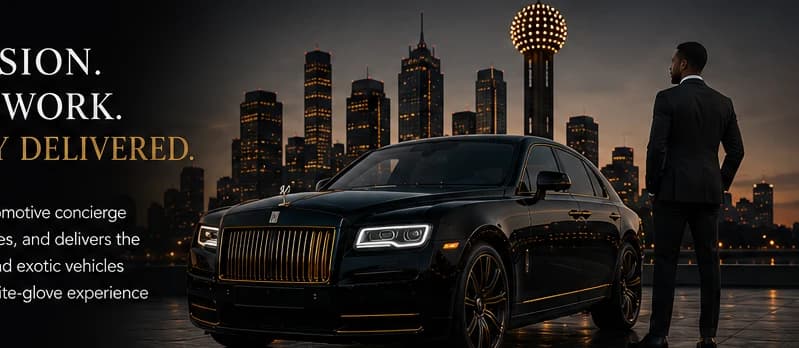 Luxury vehicle concierge at night with city skyline